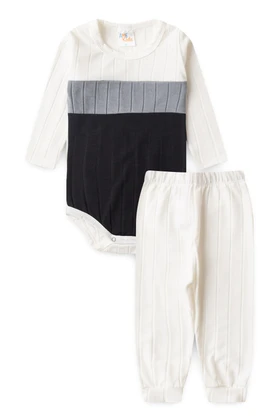 Conjunto Body Tricolor Canelado Menino - Off-White - Ame Kids