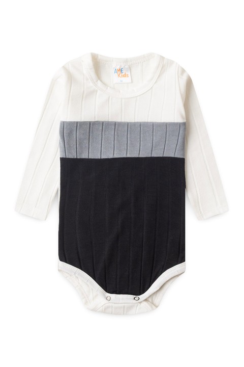 Conjunto Body Tricolor Canelado Menino - Off-White - Ame Kids