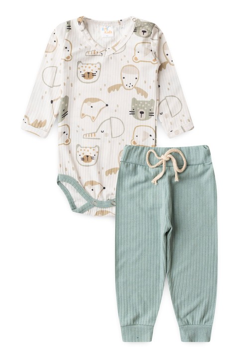 Conjunto Infantil Bebê Body Canelado Menino - Bichinhos - Ame Kids