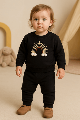 Conjunto Blusa Pompom Manga Longa e Calça Moletom - Preto - Ame Kids