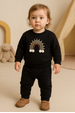 Conjunto Blusa Pompom Manga Longa e Calça Moletom - Preto - Ame Kids