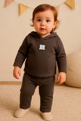 Conjunto Blusa Manga Longa Ursinho e Calça - Chumbo - Ame Kids