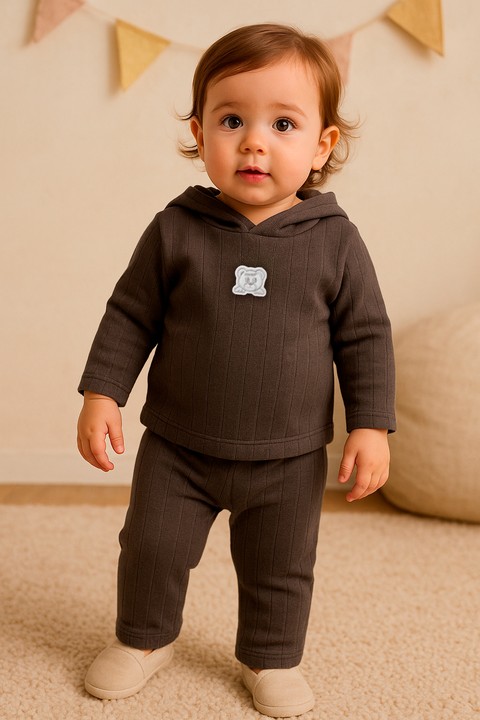 Conjunto Blusa Manga Longa Ursinho e Calça - Chumbo - Ame Kids