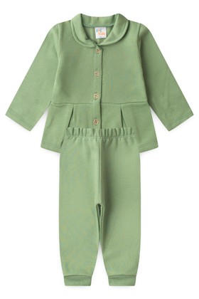Conjunto Blusa Botões e Calça Moletom Menina - Verde - Ame Kids