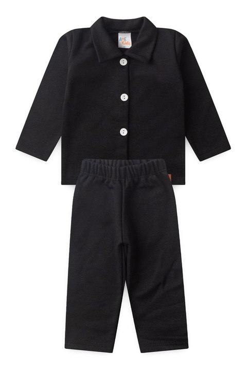 Conjunto Casaco Botões e Calça Moletom - Preto - Ame Kids