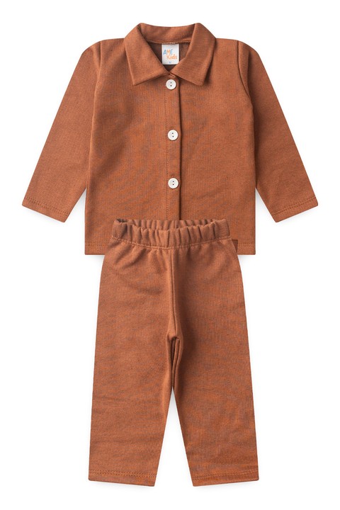 Conjunto Casaco Botões e Calça Moletom - Avelã - Ame Kids