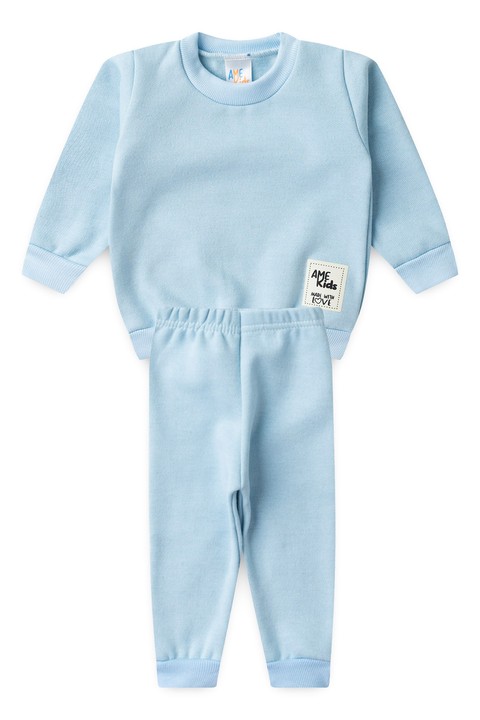 Conjunto Blusa Manga Longa e Calça Moletom - Azul Bebê - Ame Kids