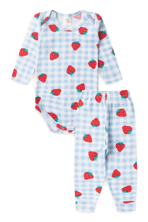 Conjunto Canelado Light Longo - Moranguinho Azul - Ame Kids