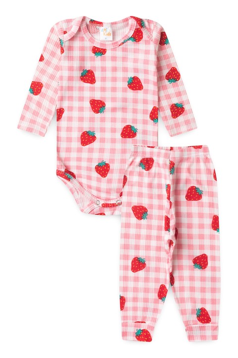 Conjunto Canelado Light Longo - Moranguinho Rosa - Ame Kids