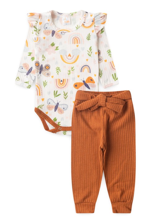 Conjunto Body Canelado Menina - Borboleta - Ame Kids