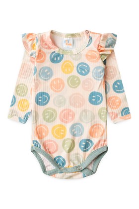 Conjunto Body Canelado Menina - Smile Bege - Ame Kids