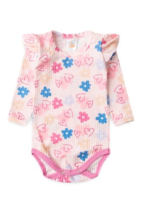 Conjunto Body Canelado Menina - Heart Rosa - Ame Kids