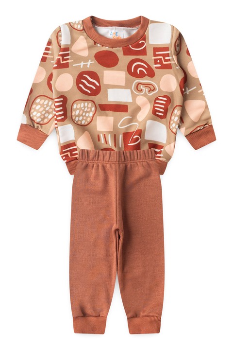 Conjunto Blusa Estampada Manga Longa e Calça - Avelã - Ame Kids