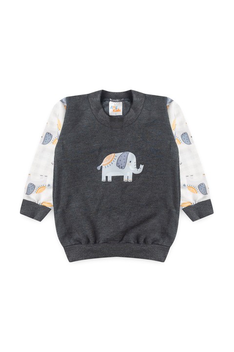 Conjunto Blusa Manga Longa e Calça Moletom - Elefante Mescla - Ame Kids