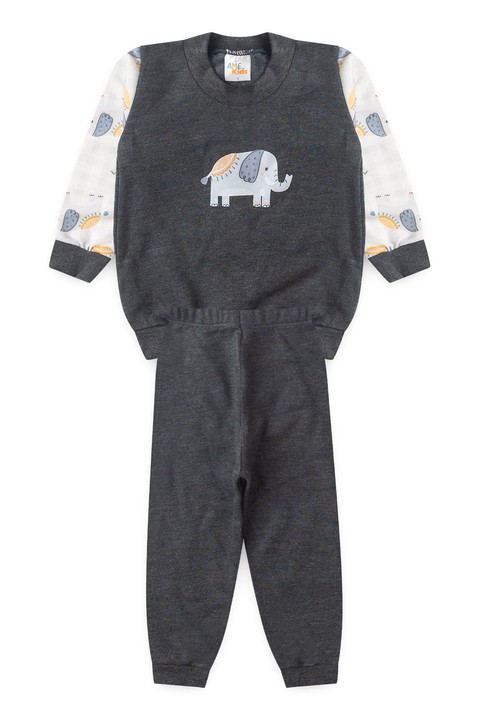 Conjunto Blusa Manga Longa e Calça Moletom - Elefante Mescla - Ame Kids