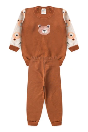 Conjunto Blusa Manga Longa e Calça Moletom - Ursinho Avelã - Ame Kids