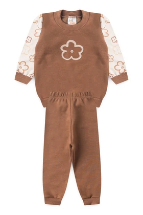 Conjunto Blusa Manga Longa e Calça Moletom - Flor Areia - Ame Kids