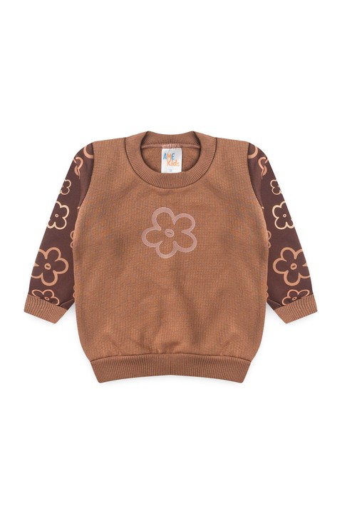 Conjunto Blusa Manga Longa e Calça Moletom - Flor Avelã - Ame Kids