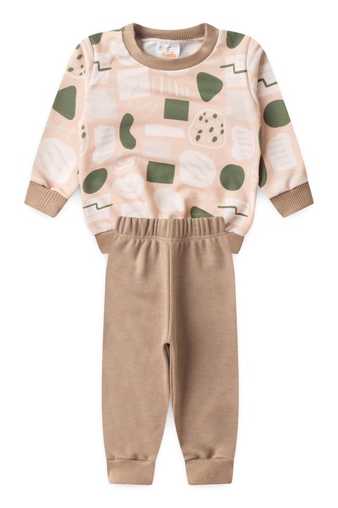Conjunto Blusa Estampada Manga Longa e Calça - Caqui - Ame Kids