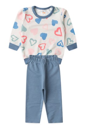 Conjunto Blusa Manga Longa e Calça Moletom - Corações - Ame Kids
