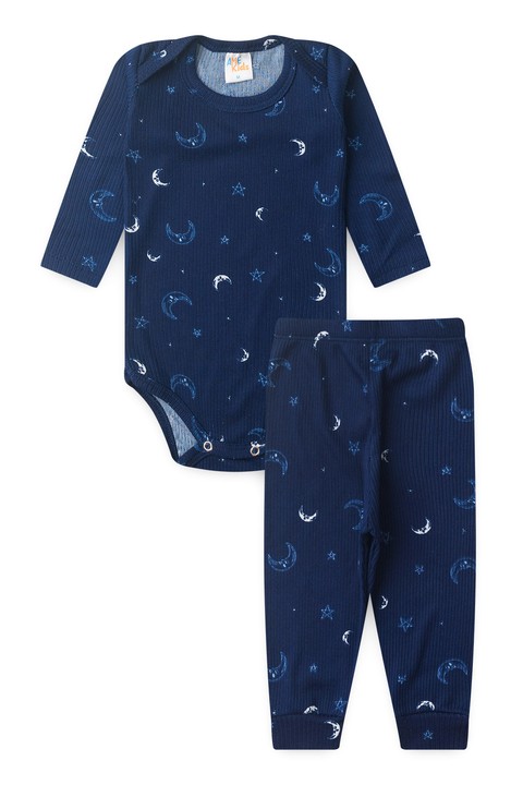 Conjunto Canelado Light Longo - Espaço Azul Marinho - Ame Kids
