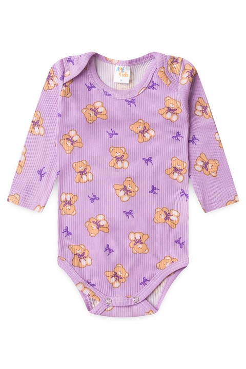 Conjunto Canelado Light Longo - Urso Lilás - Ame Kids