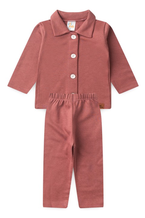 Conjunto Casaco Botões e Calça Moletom - Rosê - Ame Kids