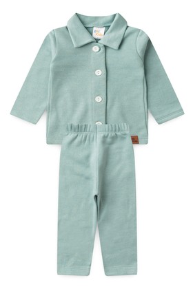 Conjunto Casaco Botões e Calça Moletom - Verde Jade - Ame Kids