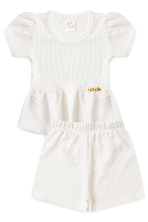 Conjunto Blusa Shorts Menina Moscou - Off-White - Ame Kids