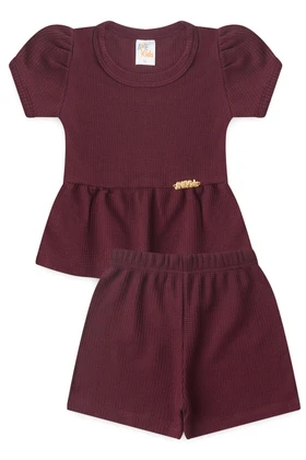 Conjunto Blusa Shorts Menina Moscou - Vinho - Ame Kids