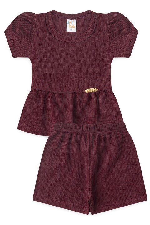 Conjunto Blusa Shorts Menina Moscou - Vinho - Ame Kids