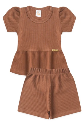 Conjunto Blusa Shorts Menina Moscou - Doce de Leite - Ame Kids