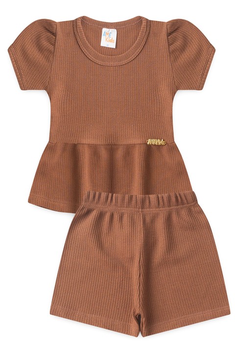 Conjunto Blusa Shorts Menina Moscou - Doce de Leite - Ame Kids
