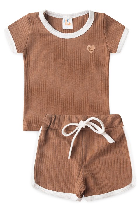 Conjunto Blusa Shorts Canelado Menina - Doce de Leite - Ame Kids