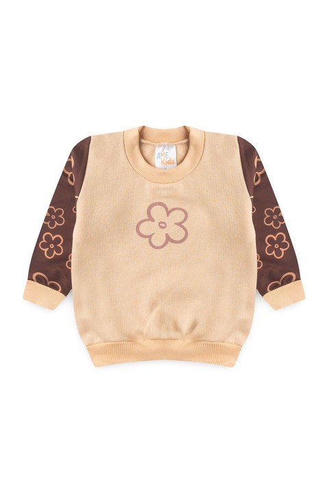 Conjunto Blusa Manga Longa e Calça Moletom - Flor Marrom - Ame Kids