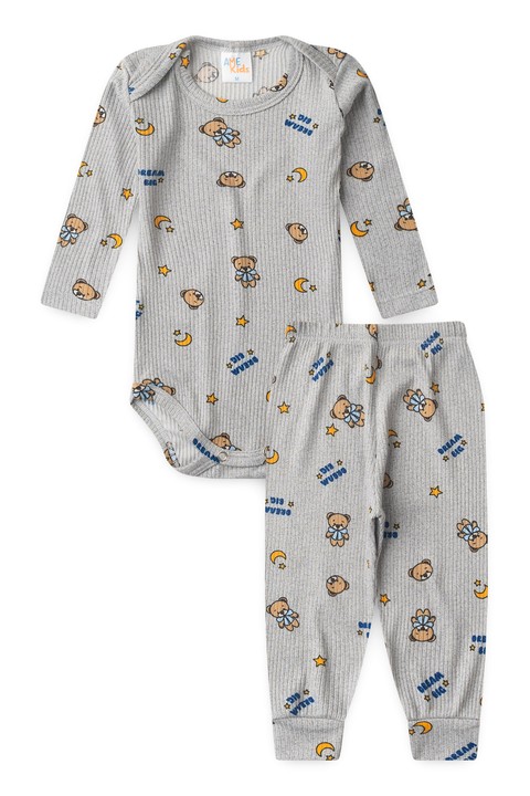 Conjunto Canelado Light Longo - Urso Mescla - Ame Kids