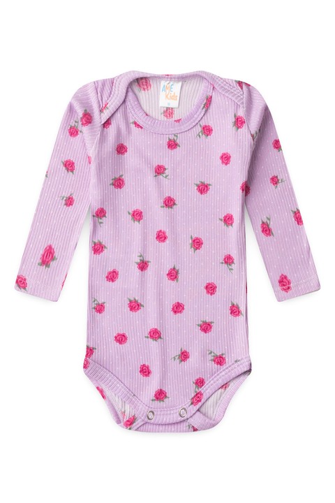 Conjunto Canelado Light Longo - Floral Lilás - Ame Kids