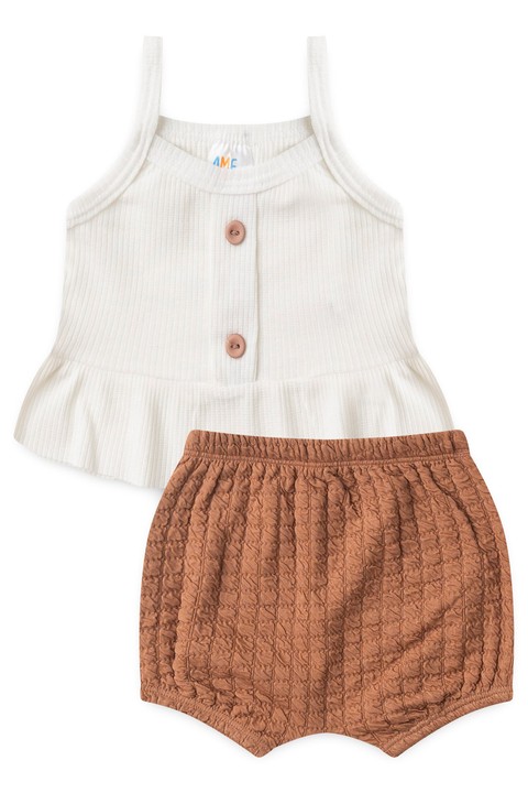 Conjunto Bata Shorts Bubble Menina - Doce de Leite - Ame Kids