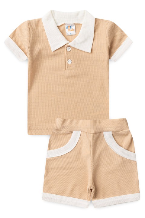 Conjunto de Blusa Polo e Shorts Marrocos Menino - Creme - Ame Kids