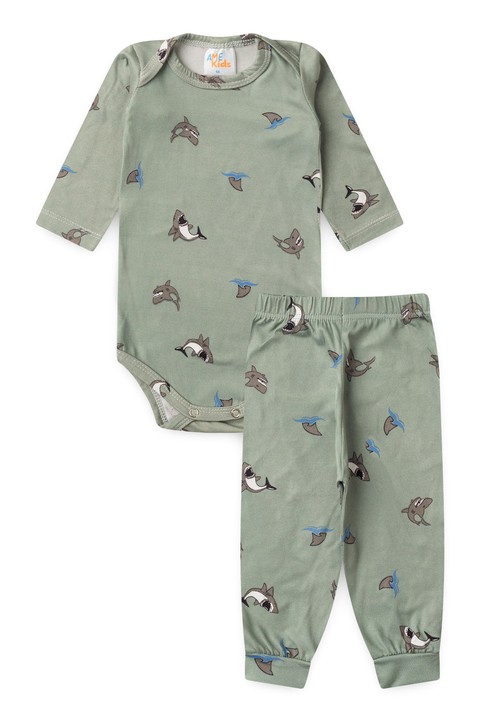 Conjunto Suede Light Longo Estampado - Tubarão Verde - Ame Kids