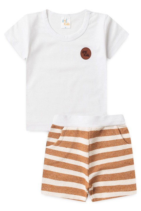 Conjunto de Meia Malha e Moletinho Ecosustentável Listrado - Branco - Ame Kids