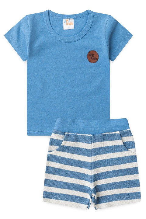 Conjunto de Meia Malha e Moletinho Ecosustentável Listrado - Azul - Ame Kids
