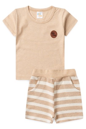 Conjunto de Meia Malha e Moletinho Ecosustentável Listrado - Areia - Ame Kids