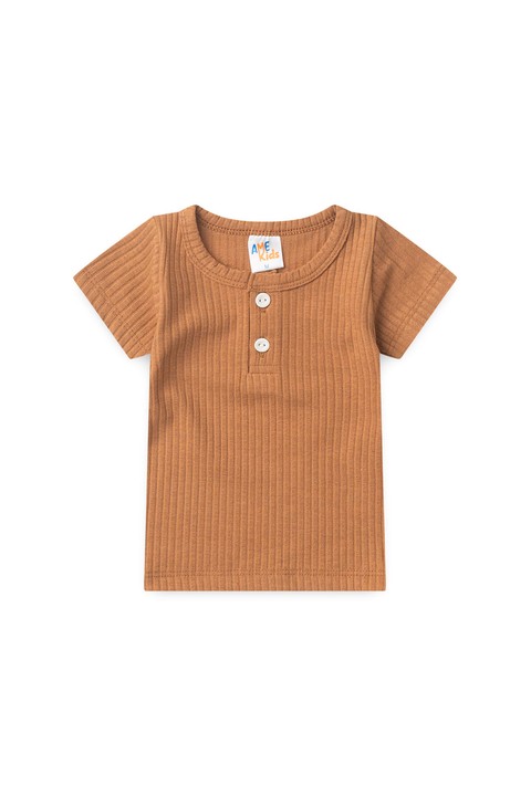 Conjunto Blusa Canelada Curta com Botões Menino - Caramelo - Ame Kids