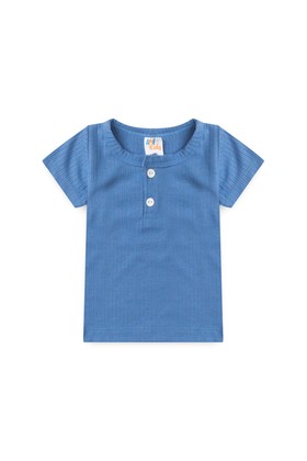 Conjunto Blusa Canelada Curta com Botões Menino - Azul Rivera - Ame Kids
