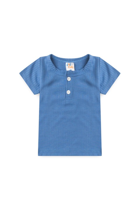 Conjunto Blusa Canelada Curta com Botões Menino - Azul Rivera - Ame Kids