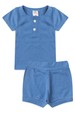 Conjunto Blusa Canelada Curta com Botões Menino - Azul Rivera - Ame Kids