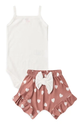 Conjunto Body Alcinha Canelado Curto Menina - Avelã - Ame Kids