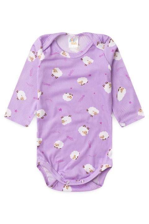 Conjunto Canelado Light Longo - Ovelha Lilás - Ame Kids