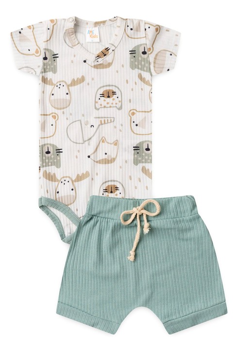 Conjunto Body Canelado Curto Menino - Bichinhos - Ame Kids